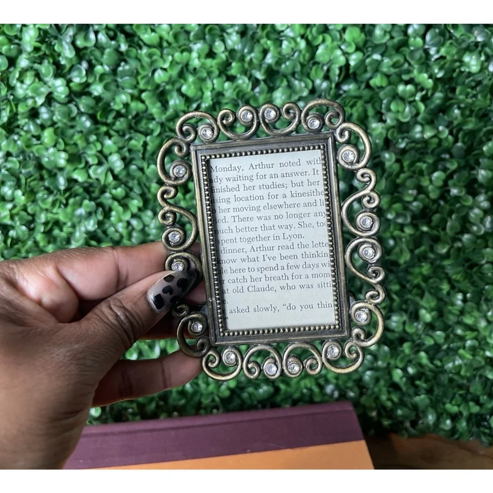 Silver Jeweled Picture Frame Holds 2x3 Photo Mini Frame Miniature Vintage Shelf